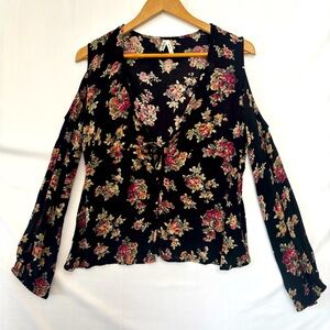 LIVE 4 TRUTH Black Floral Cold Shoulder Blouse Size Large